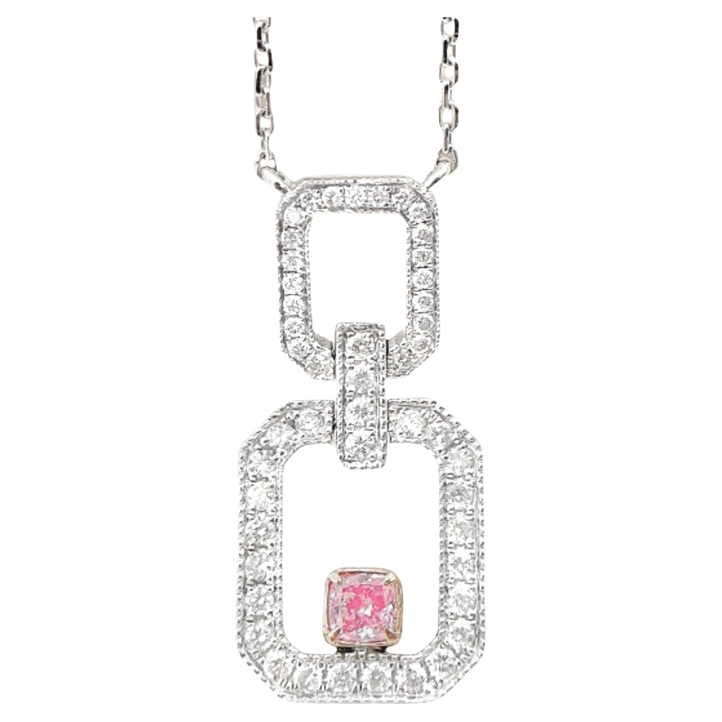 18K White Gold Pink Diamond Lock Pendant Necklace