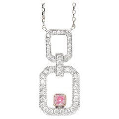 18K White Gold Pink Diamond Lock Pendant Necklace
