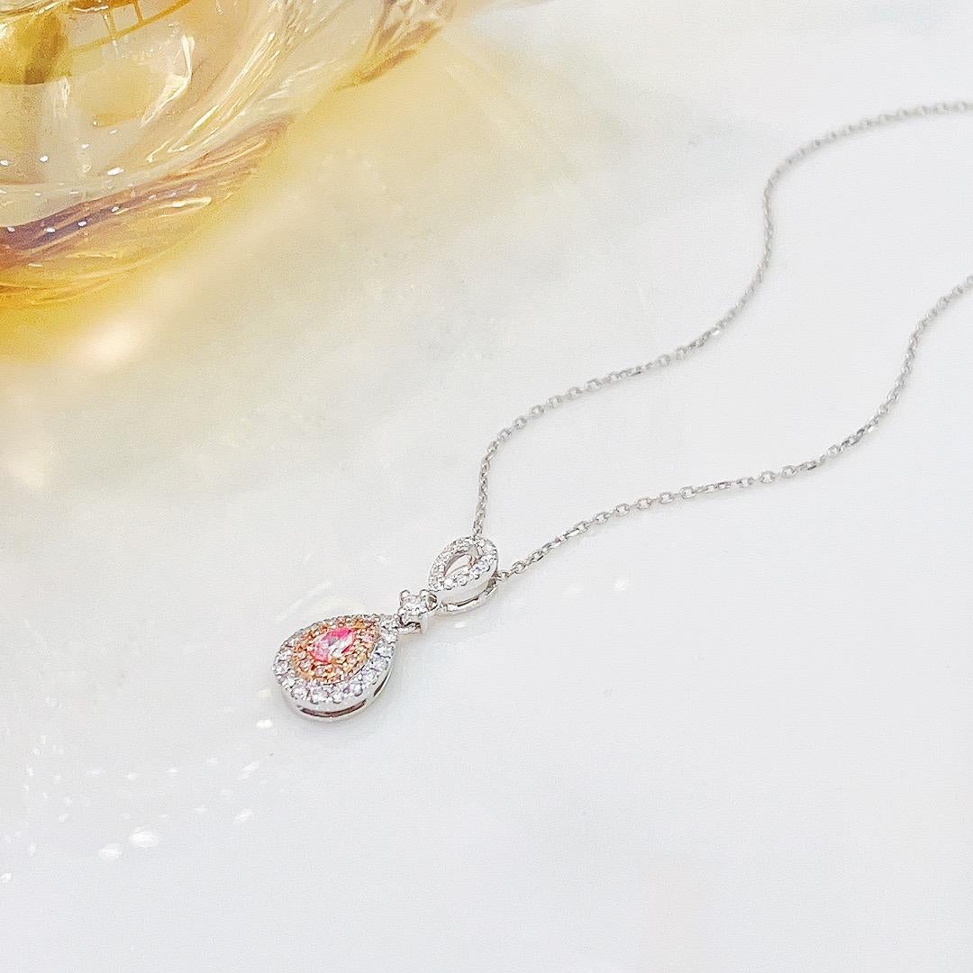 Pear Cut 18K White Gold Pink Diamond Pendant Necklace For Sale