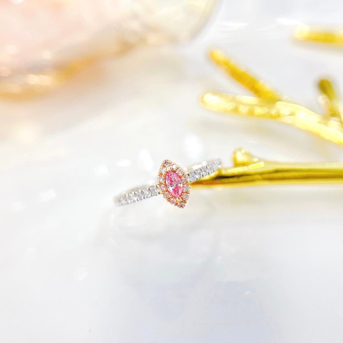 Marquise Cut 18K White Gold Pink Diamond Ring with Diamonds For Sale
