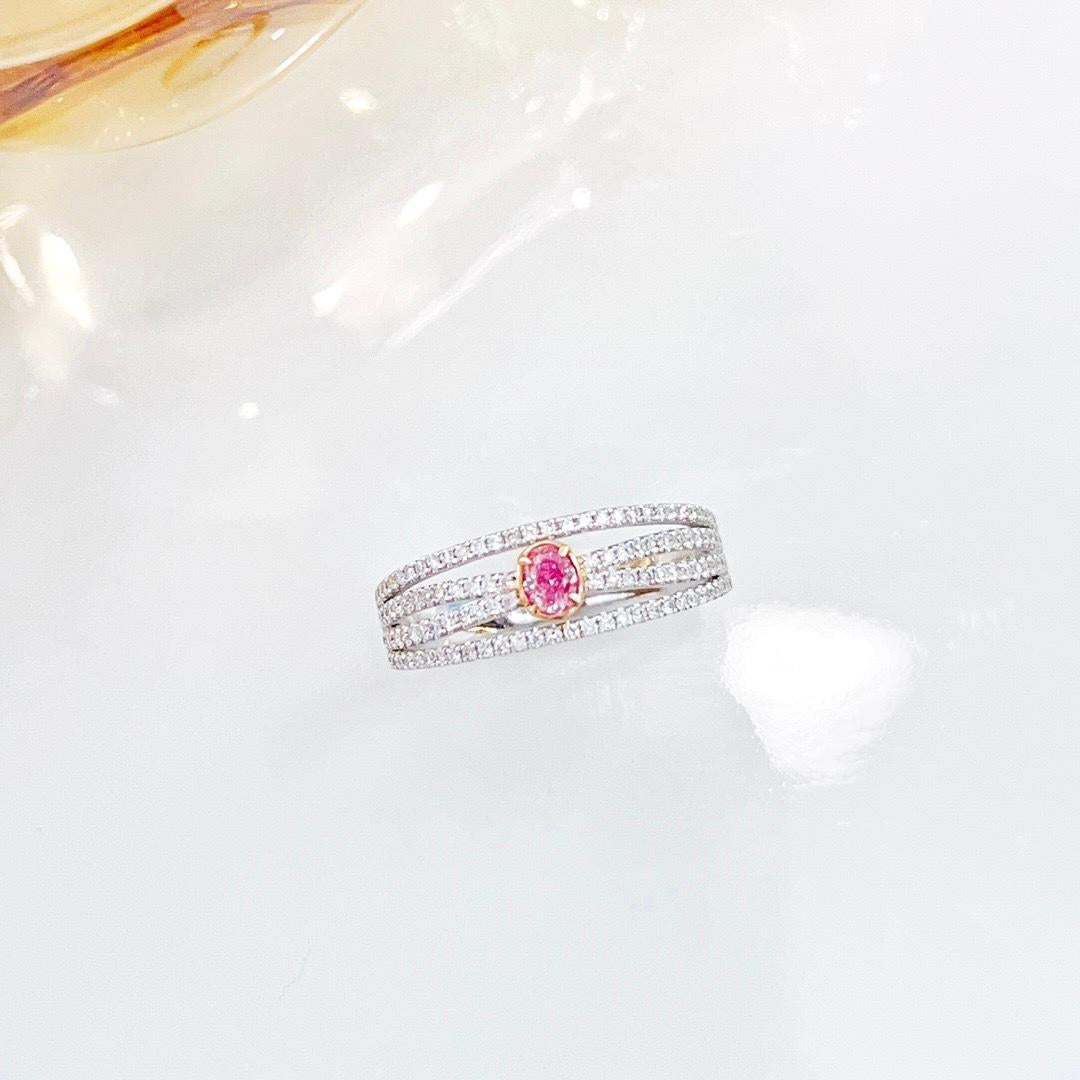da uomo o donna Anello con diamante rosa in oro bianco 18 carati con diamanti in vendita