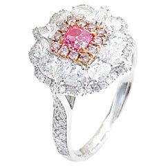 Anillo de Diamante Rosa de Oro Blanco de 18 K con Diamantes