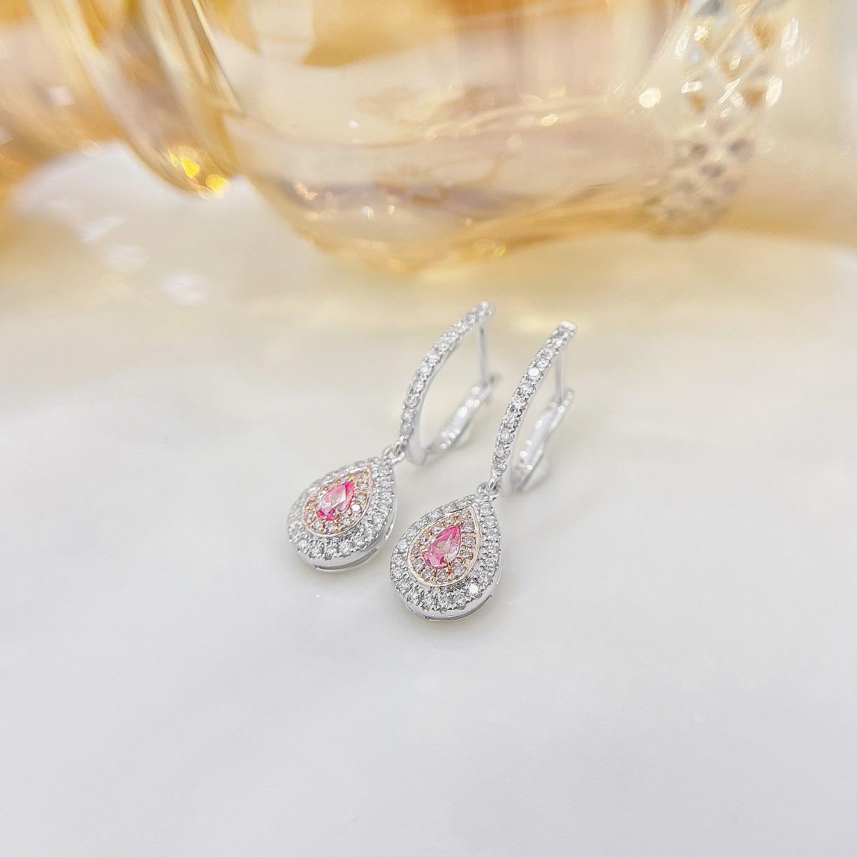 Taglio ovale Orecchini a goccia con diamante rosa in oro bianco 18K in vendita