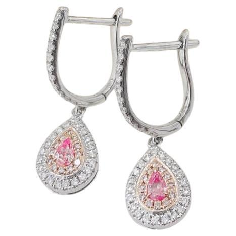 18K White Gold Pink Diamond Teardrop Halo Stud Earrings