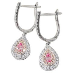 18K White Gold Pink Diamond Teardrop Halo Stud Earrings
