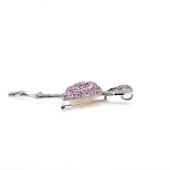 18k White Gold Pink Flamingo with Opal and Diamonds Brooch or Pendant