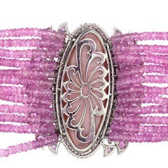 18K White Gold 188.12ct Pink Sapphire, Pink Opal and Diamond Bracelet