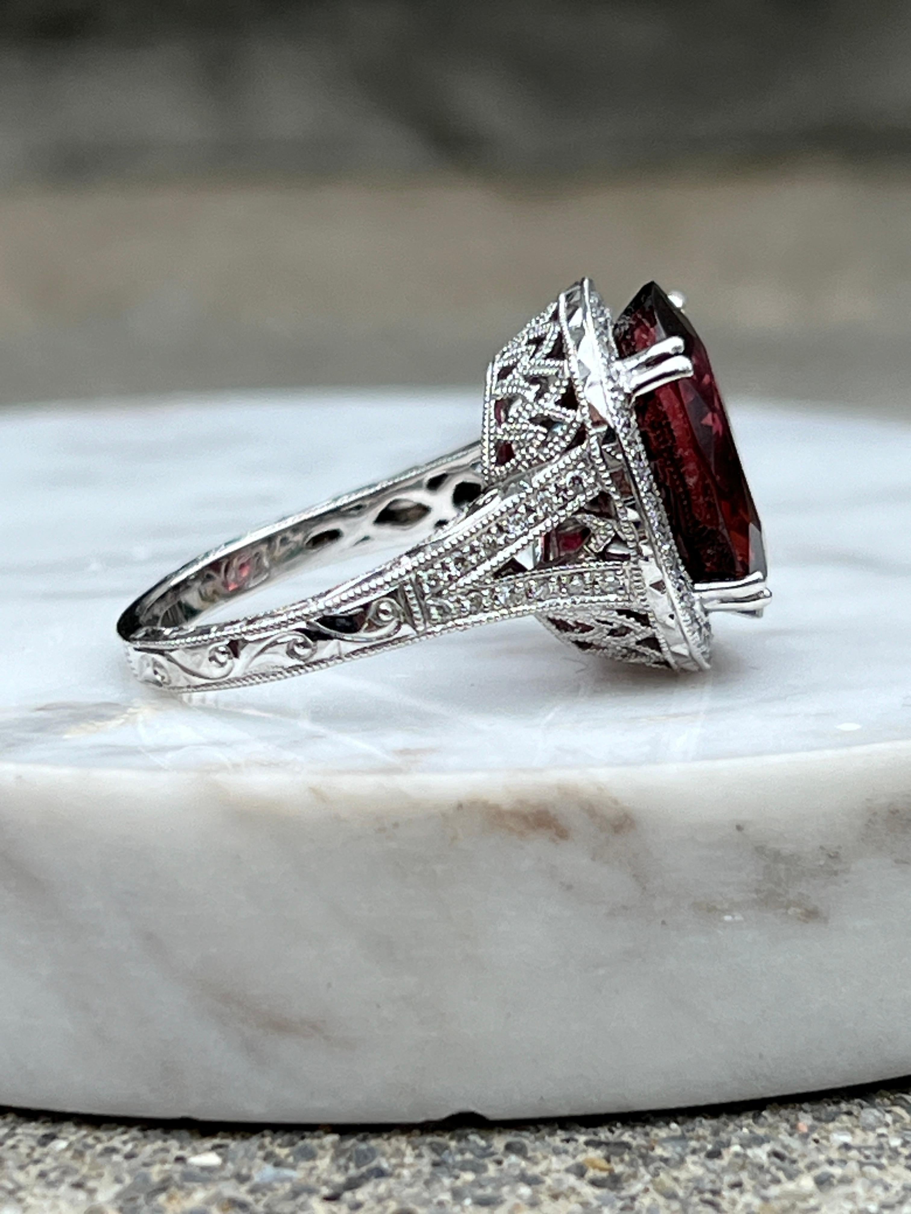 18k White Gold Pink Oval Tourmaline Ring For Sale 6
