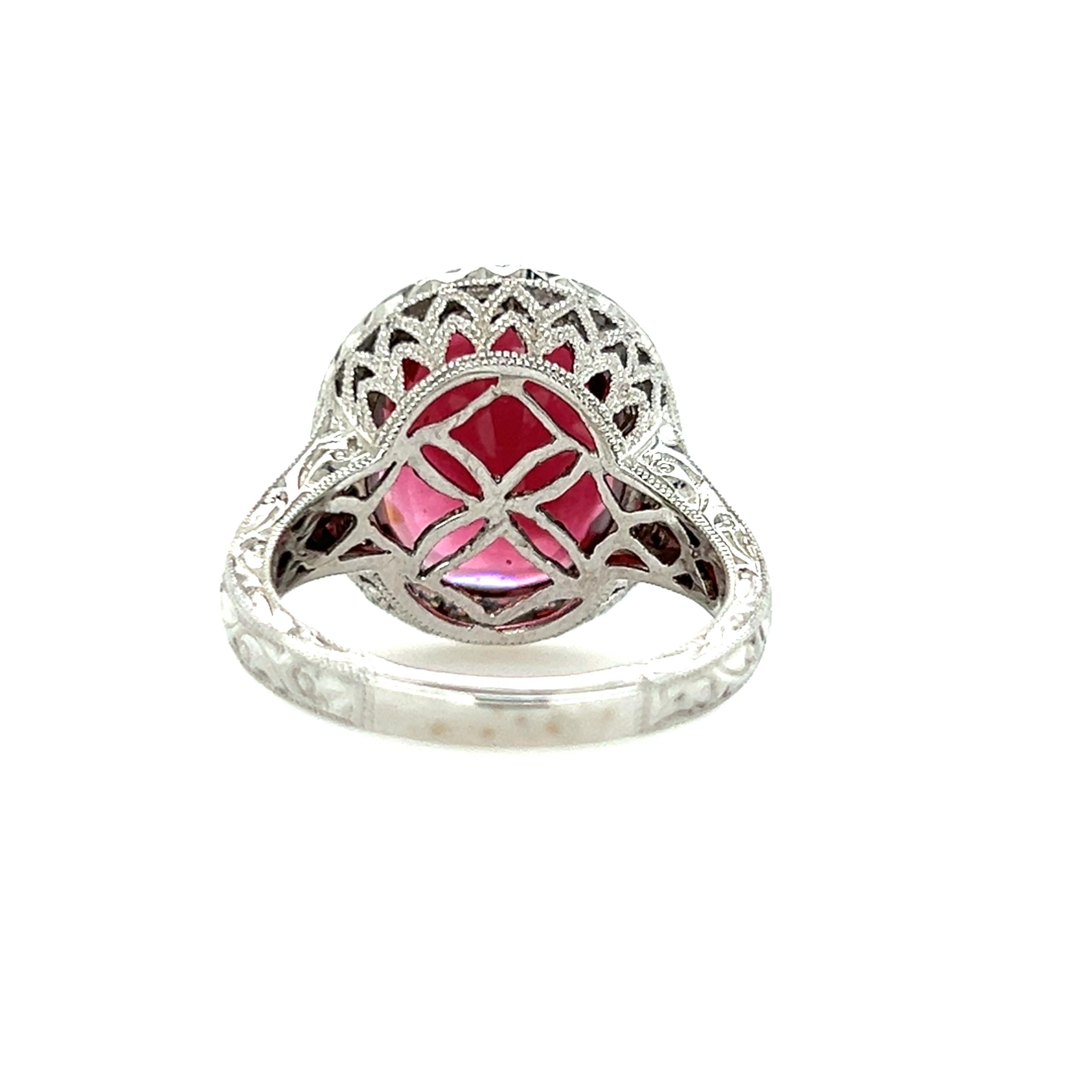 18k White Gold Pink Oval Tourmaline Ring For Sale 1