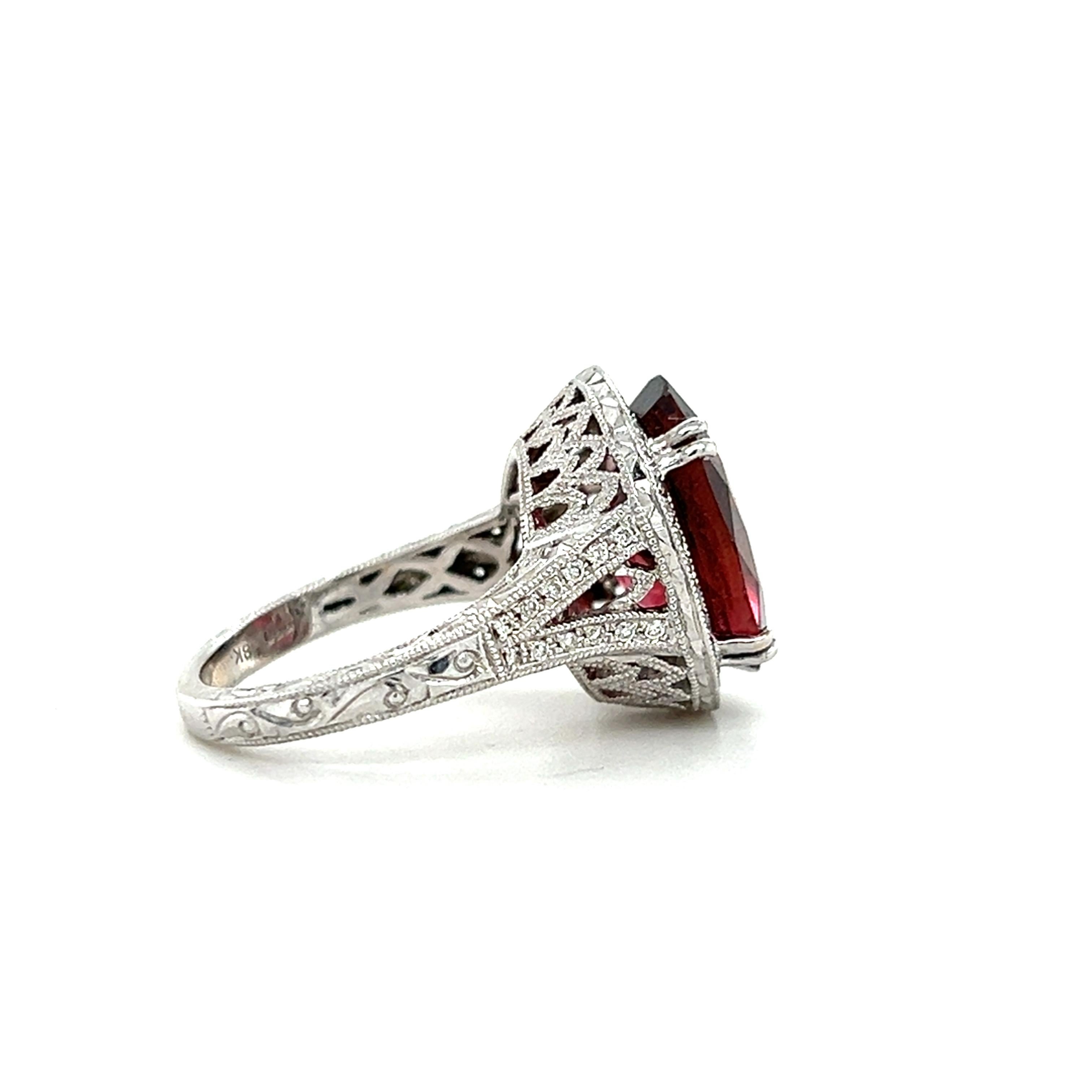18k White Gold Pink Oval Tourmaline Ring For Sale 2