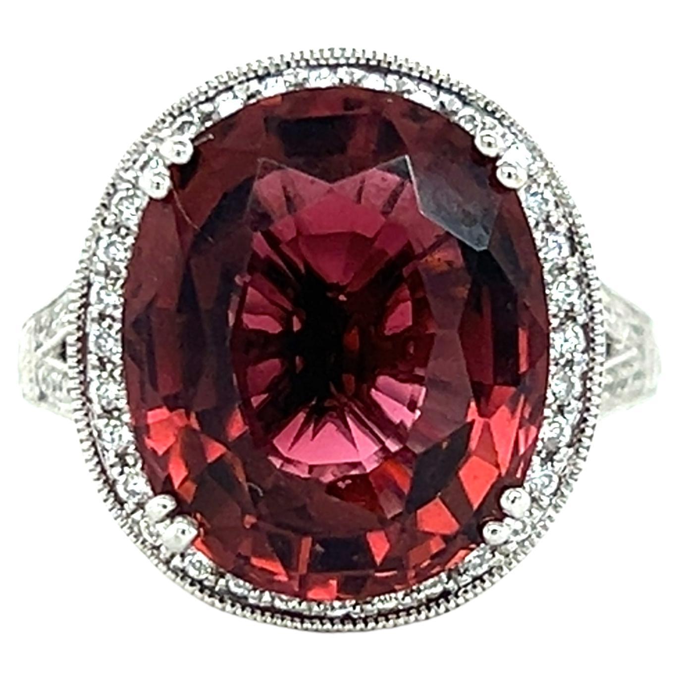 18k White Gold Pink Oval Tourmaline Ring