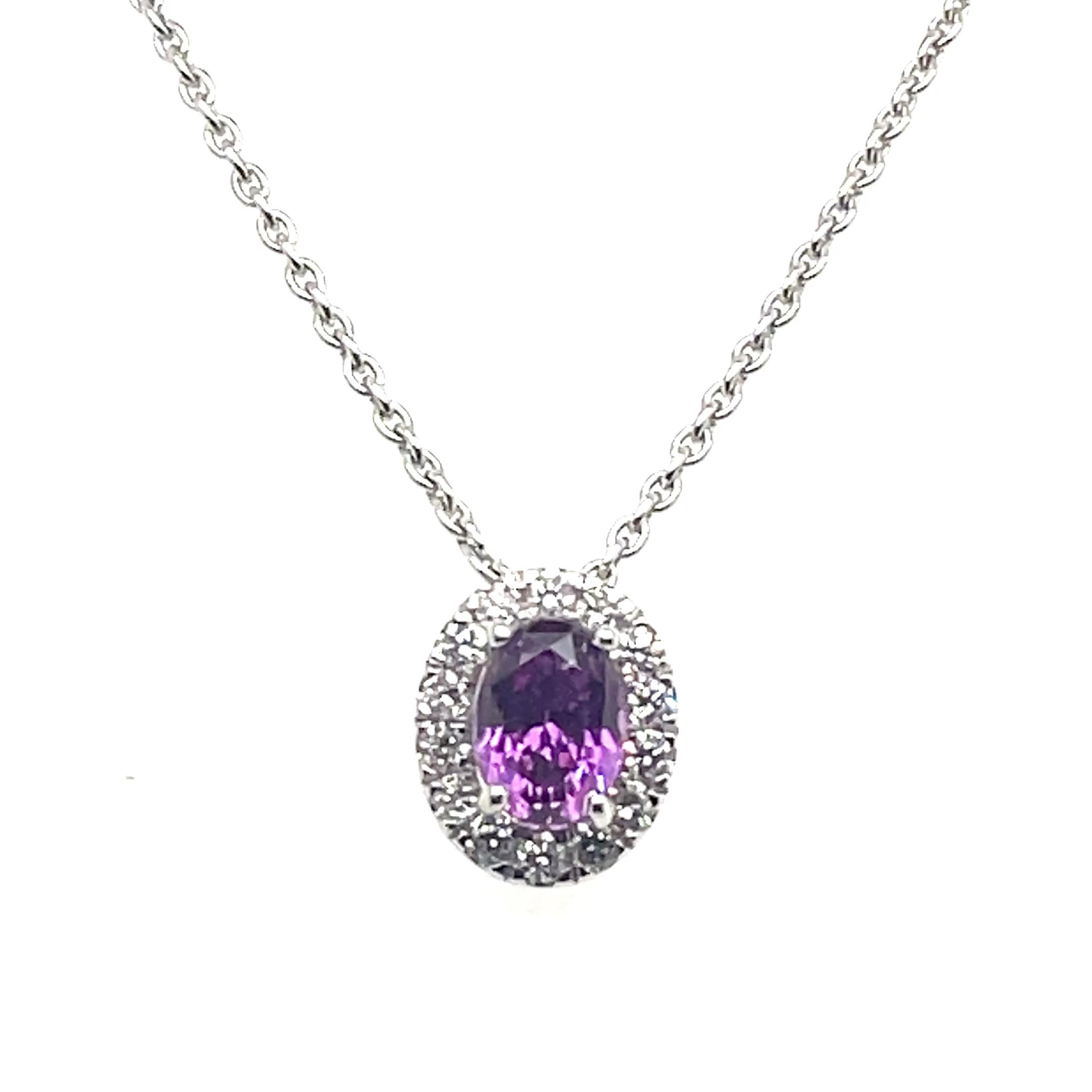 18k White Gold Pink Purple Sapphire Cts 1.45 Pendant with Chain For Sale 4