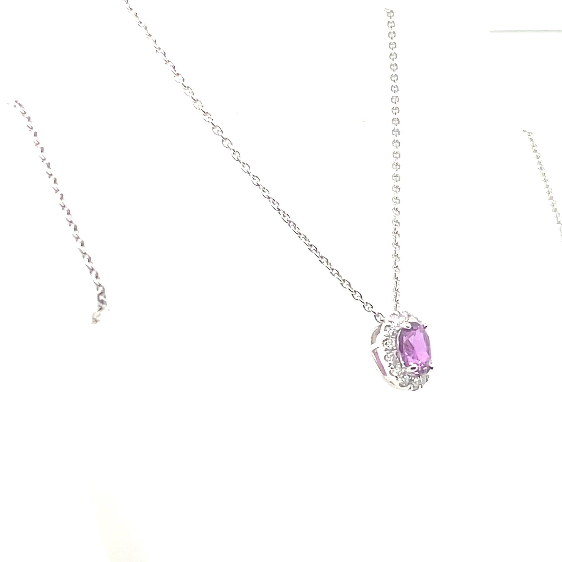 18k White Gold Pink Purple Sapphire Cts 1.45 Pendant with Chain For Sale 5