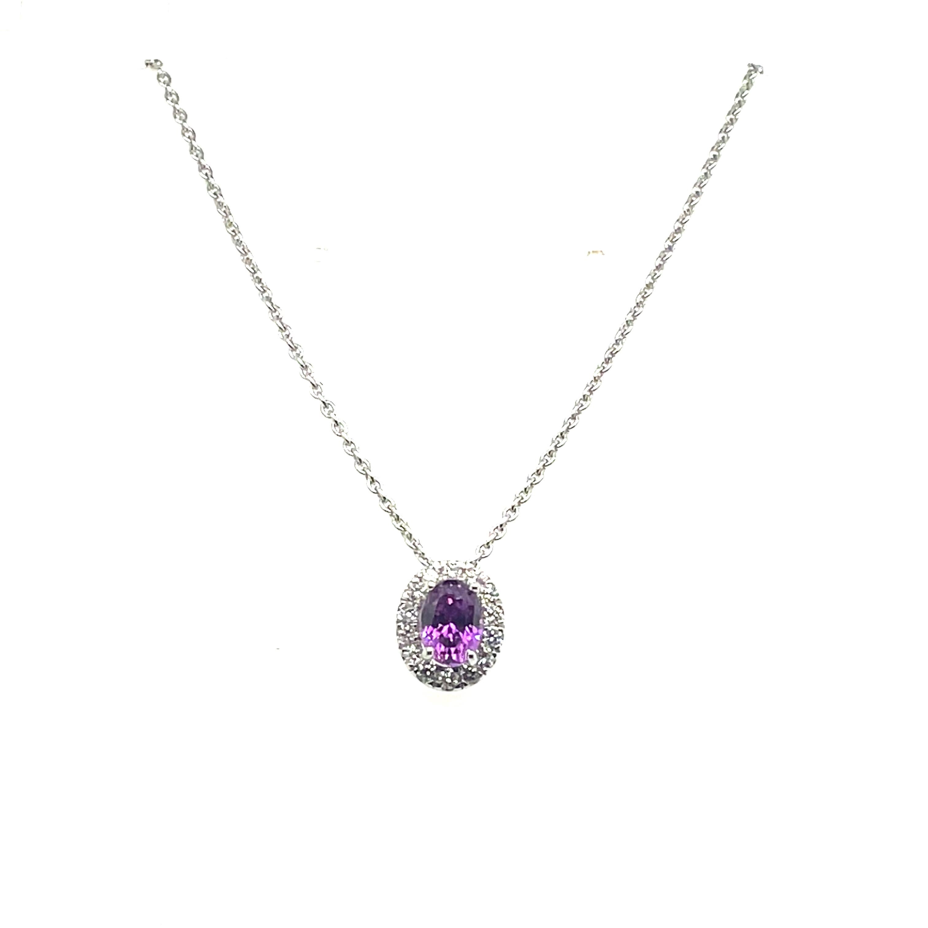 18k White Gold Pink Purple Sapphire Cts 1.45 Pendant with Chain For Sale 6