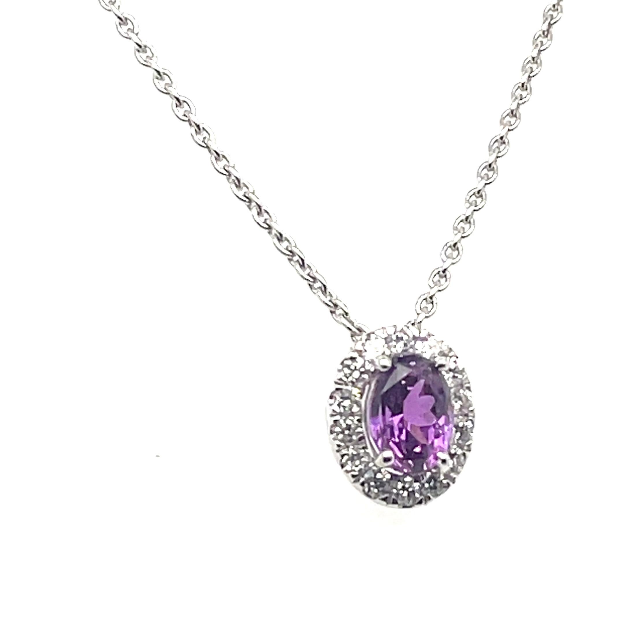 18k White Gold Pink Purple Sapphire Cts 1.45 Pendant with Chain For Sale 7