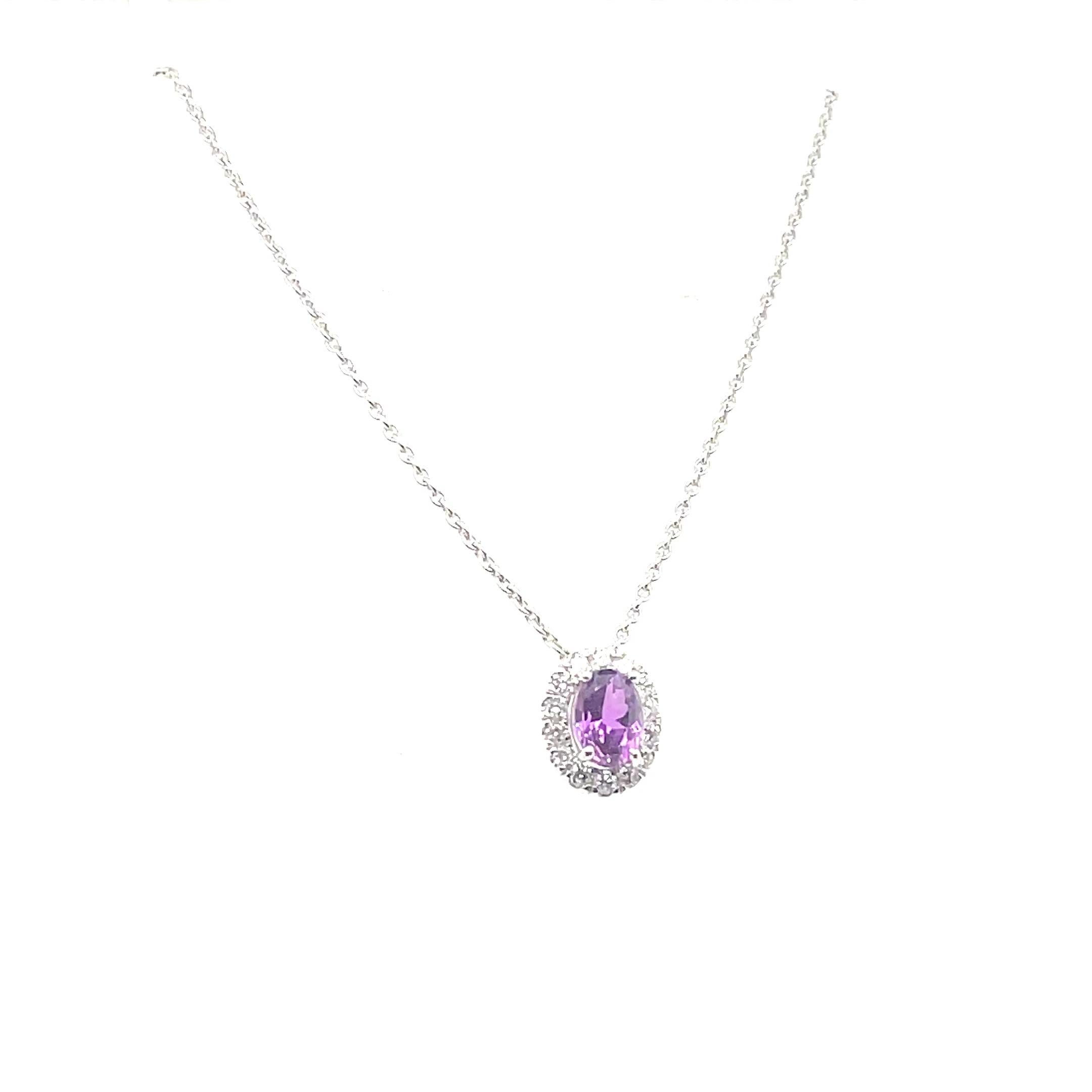 18k White Gold Pink Purple Sapphire Cts 1.45 Pendant with Chain For Sale 8