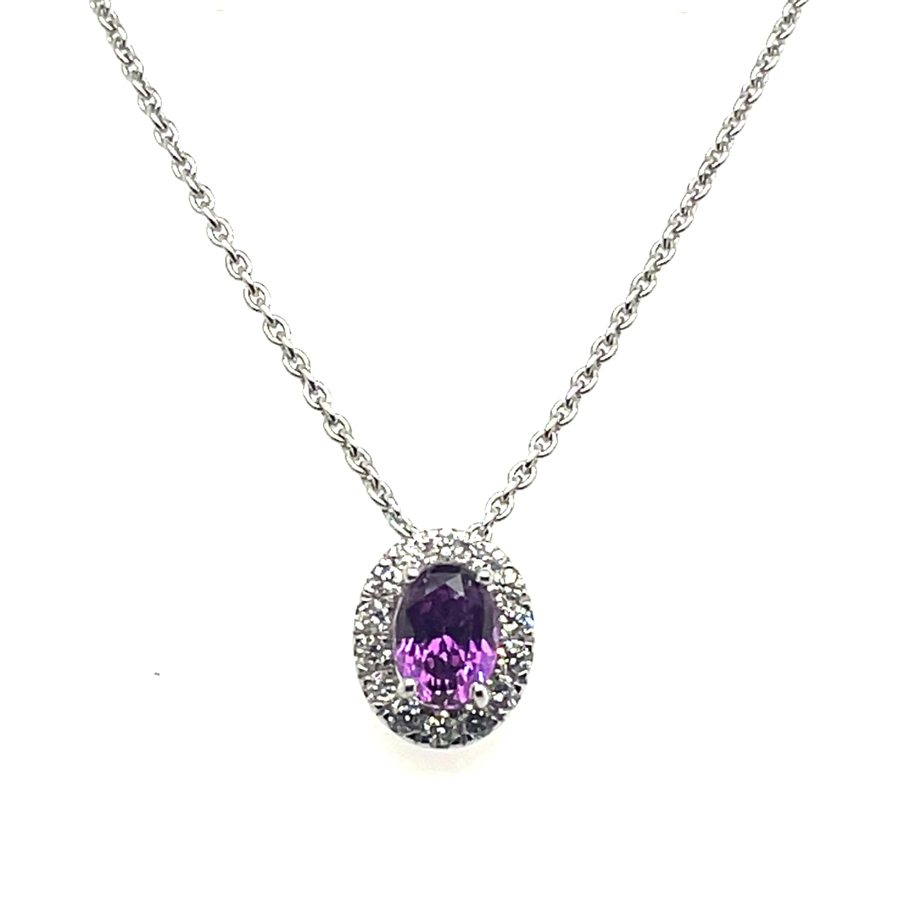 Contemporary 18k White Gold Pink Purple Sapphire Cts 1.45 Pendant with Chain For Sale
