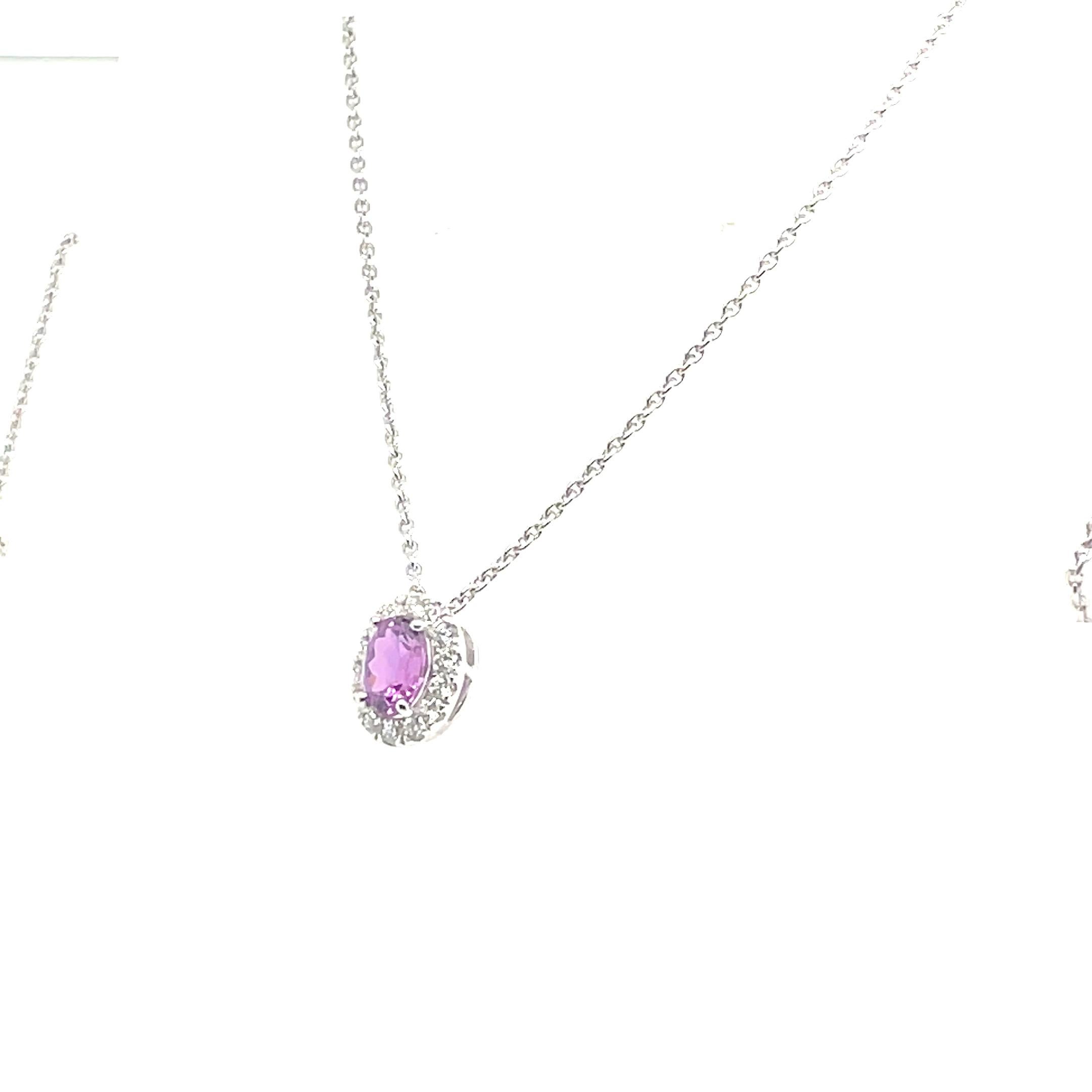 Oval Cut 18k White Gold Pink Purple Sapphire Cts 1.45 Pendant with Chain For Sale