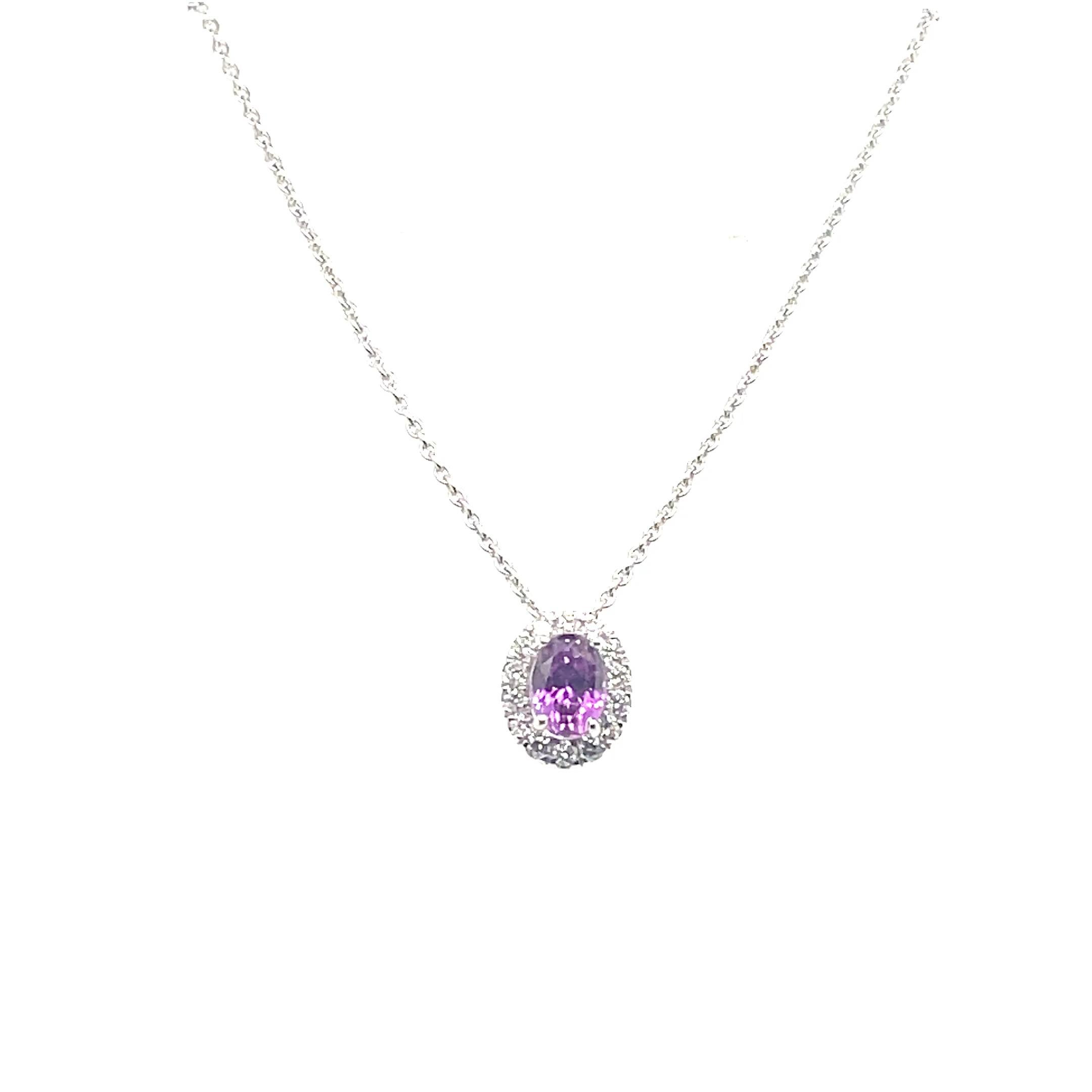 Women's 18k White Gold Pink Purple Sapphire Cts 1.45 Pendant with Chain For Sale