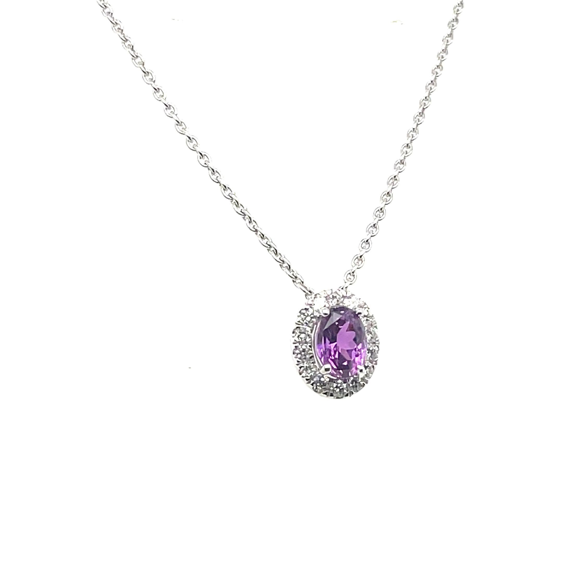 18k White Gold Pink Purple Sapphire Cts 1.45 Pendant with Chain For Sale 1