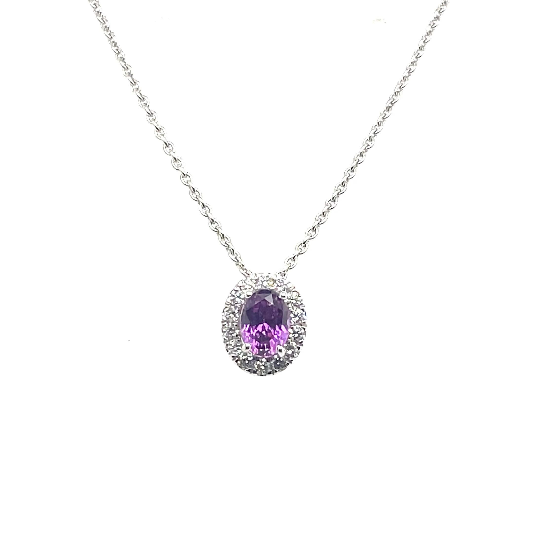 18k White Gold Pink Purple Sapphire Cts 1.45 Pendant with Chain For Sale 3