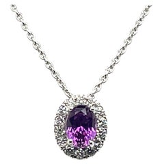 18k White Gold Pink Purple Sapphire Cts 1.45 Pendant with Chain