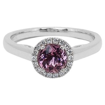 18k White Gold Pink Ring 0.68 ct Natural Tourmaline and Diamonds IGI Cert.