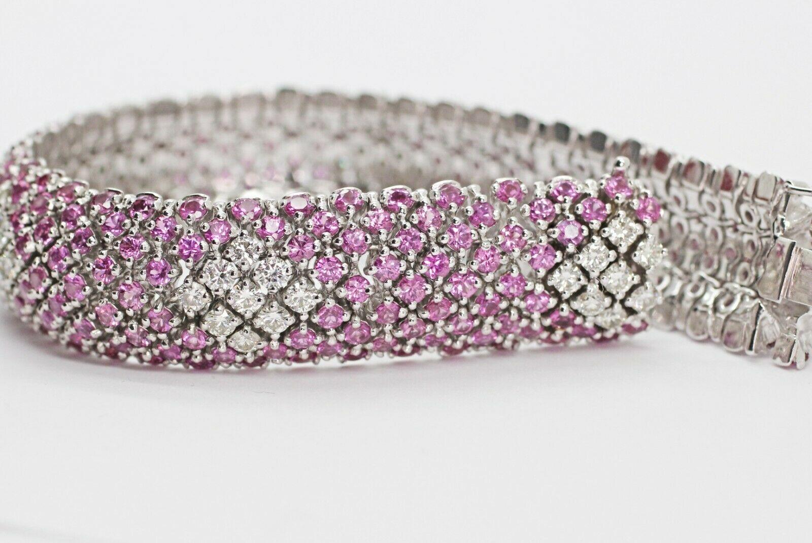 Contemporary 18 Karat White Gold Pink Sapphire and Diamond Bracelet