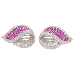 18k White Gold Pink Sapphire and Diamond Earrings