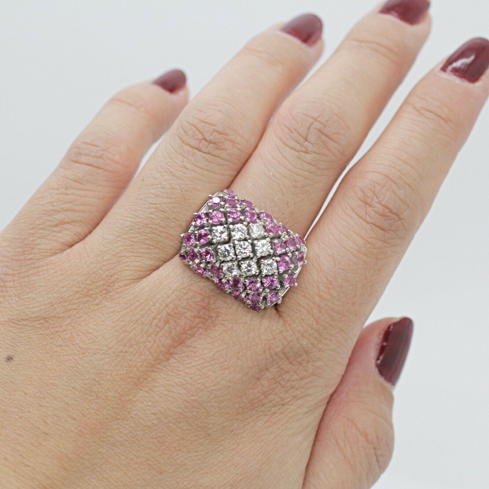 Round Cut 18 Karat White Gold Pink Sapphire and Diamond Ring