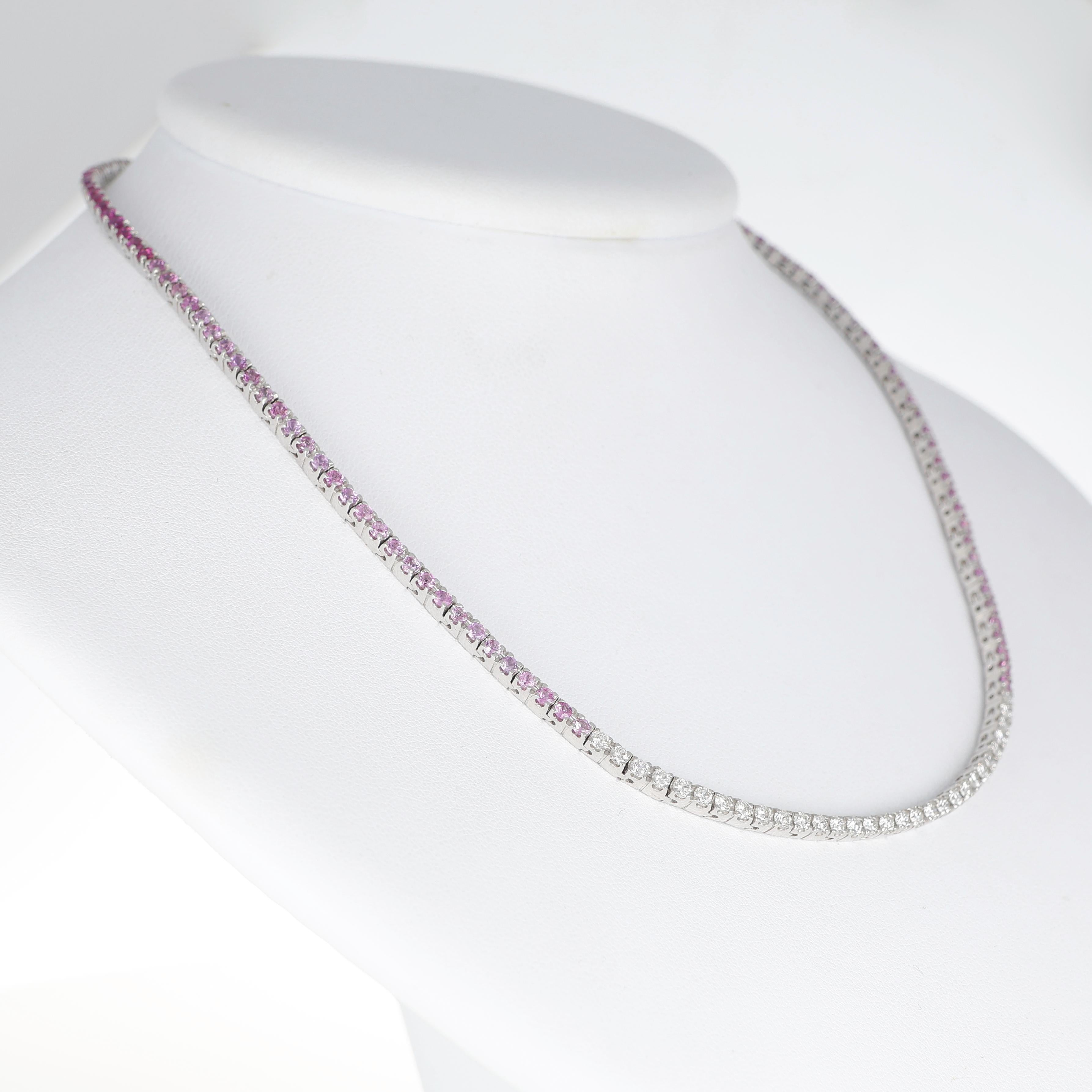 Collana Rivière in oro bianco 18 carati con zaffiri rosa e diamanti In condizioni Nuovo in vendita a Bergamo, BG