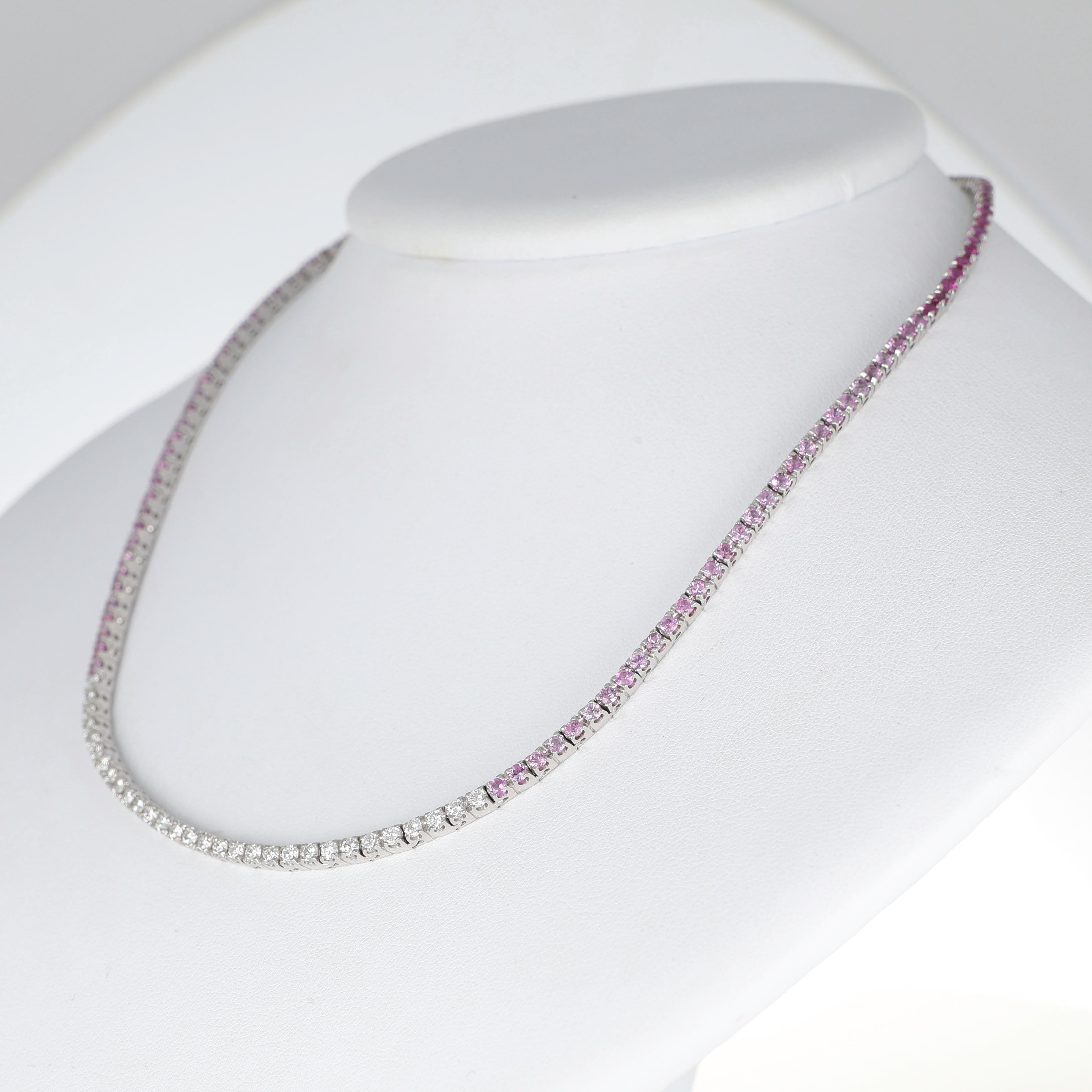 da uomo o donna Collana Rivière in oro bianco 18 carati con zaffiri rosa e diamanti in vendita