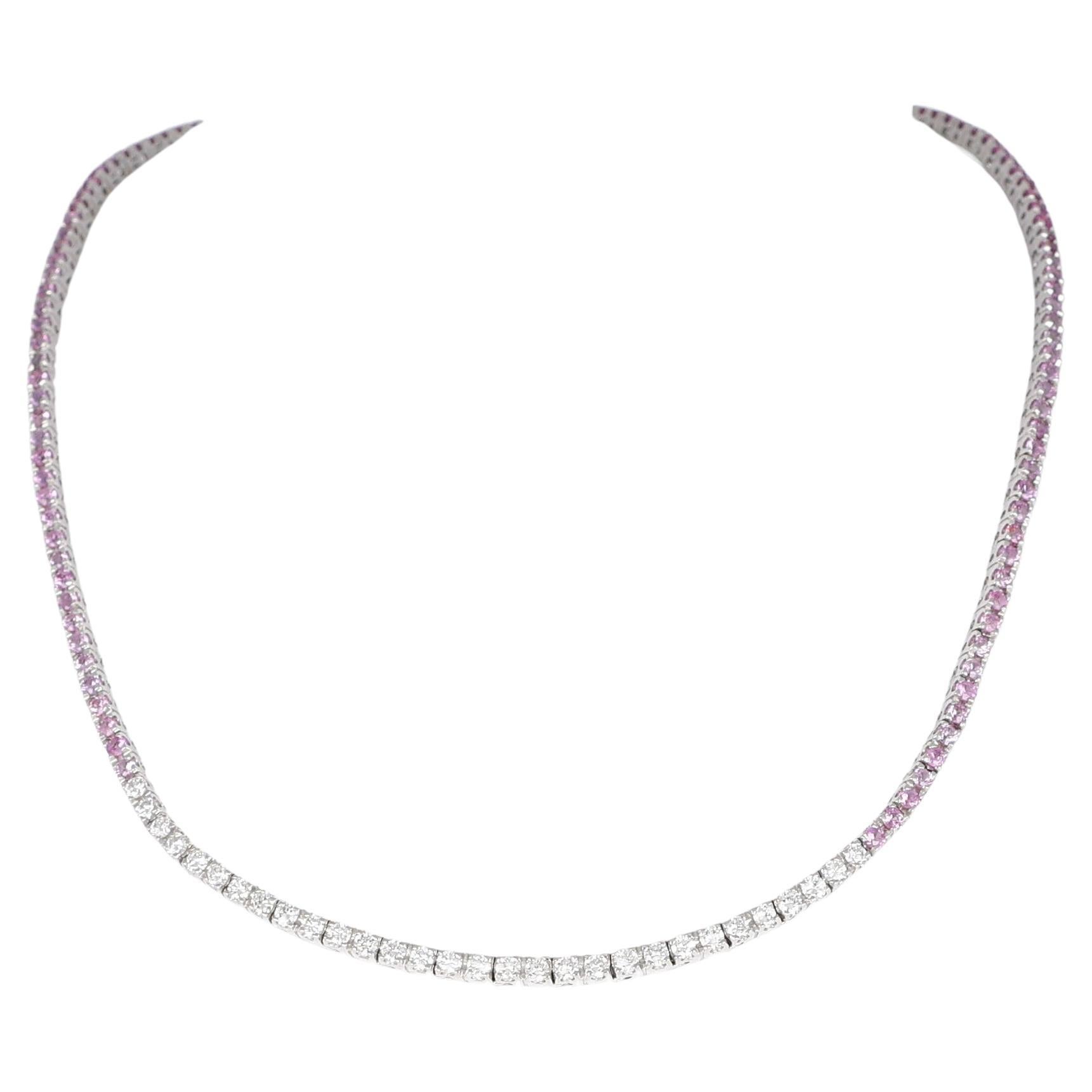 18K White Gold Pink Sapphire and Diamond Rivière Necklace