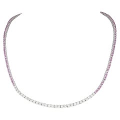 18K White Gold Pink Sapphire and Diamond Rivière Necklace