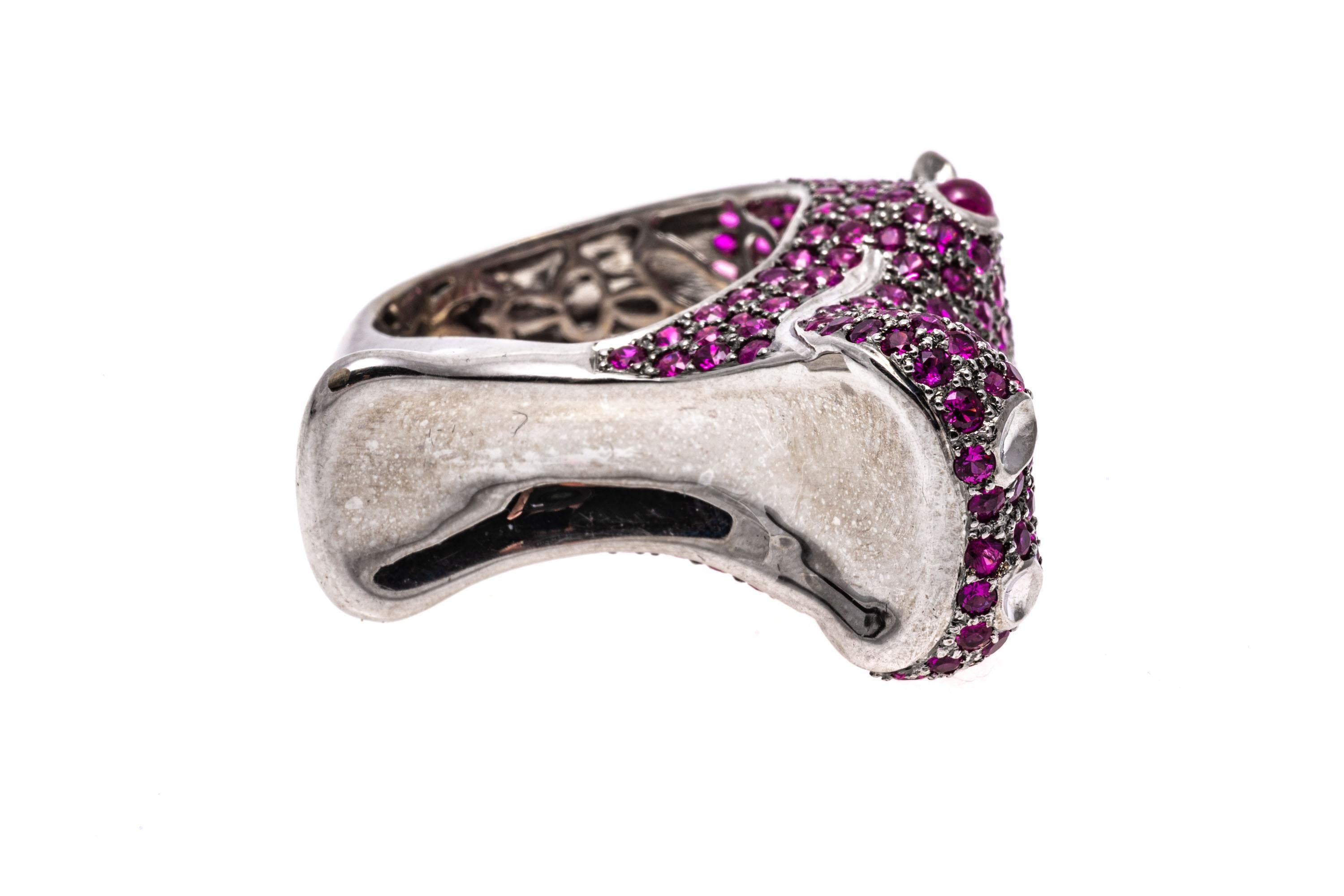 18k White Gold Pink Sapphire and Diamond Roaring Hippopotamus Ring For Sale 9