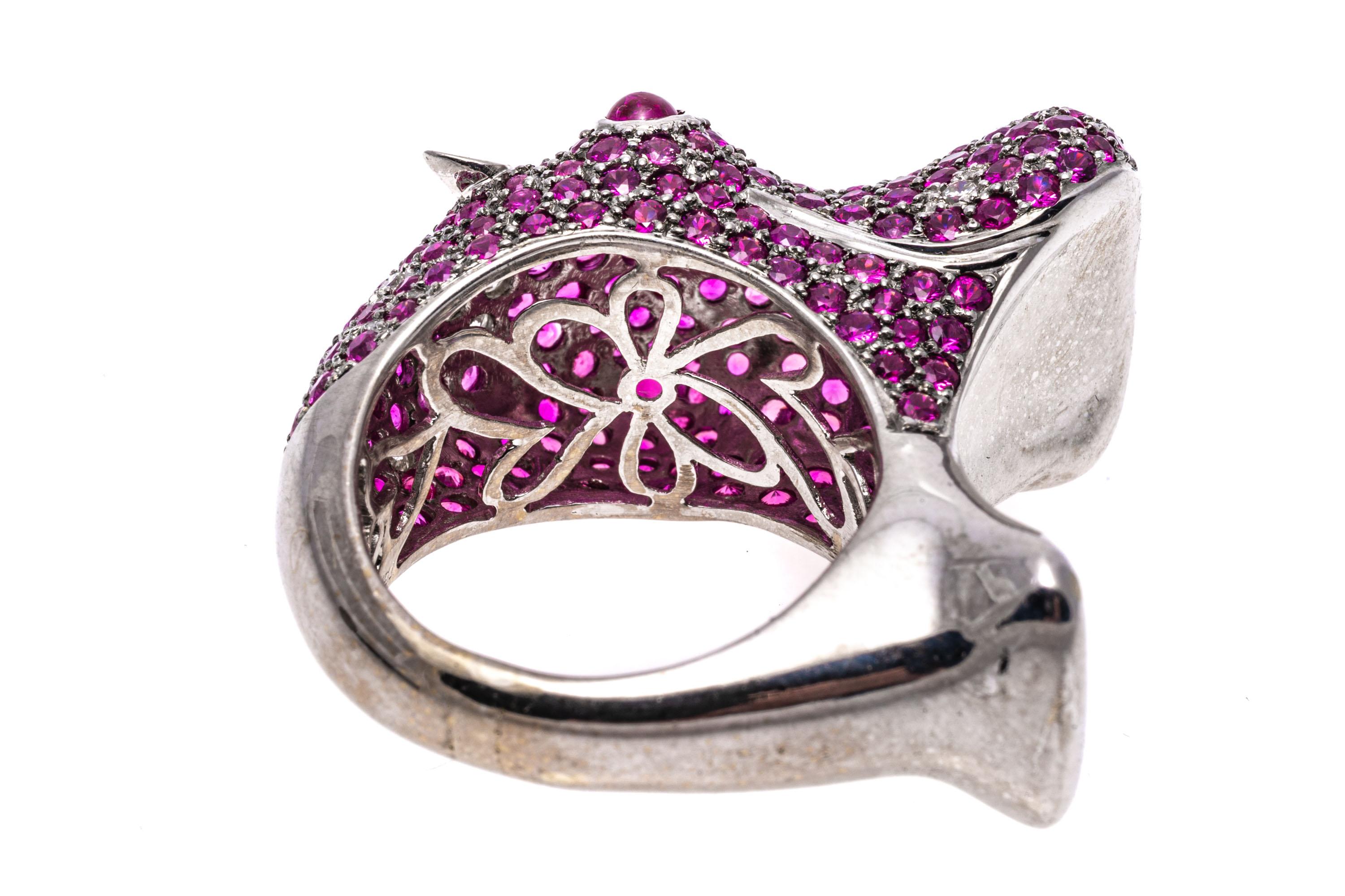 18k White Gold Pink Sapphire and Diamond Roaring Hippopotamus Ring For Sale 2