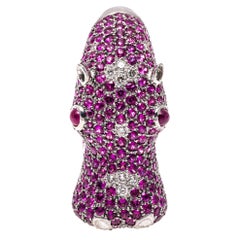 18k White Gold Pink Sapphire and Diamond Roaring Hippopotamus Ring