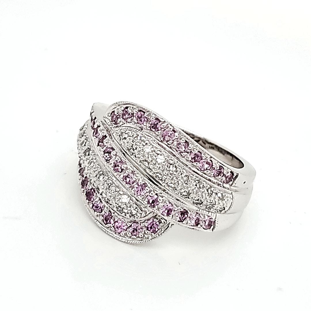 Contemporary 18k White Gold Pink Sapphire Cts 0.67 and Diamond Cts 0.27 Engagement Ring For Sale