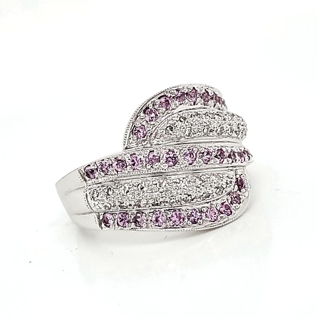 Round Cut 18k White Gold Pink Sapphire Cts 0.67 and Diamond Cts 0.27 Engagement Ring For Sale