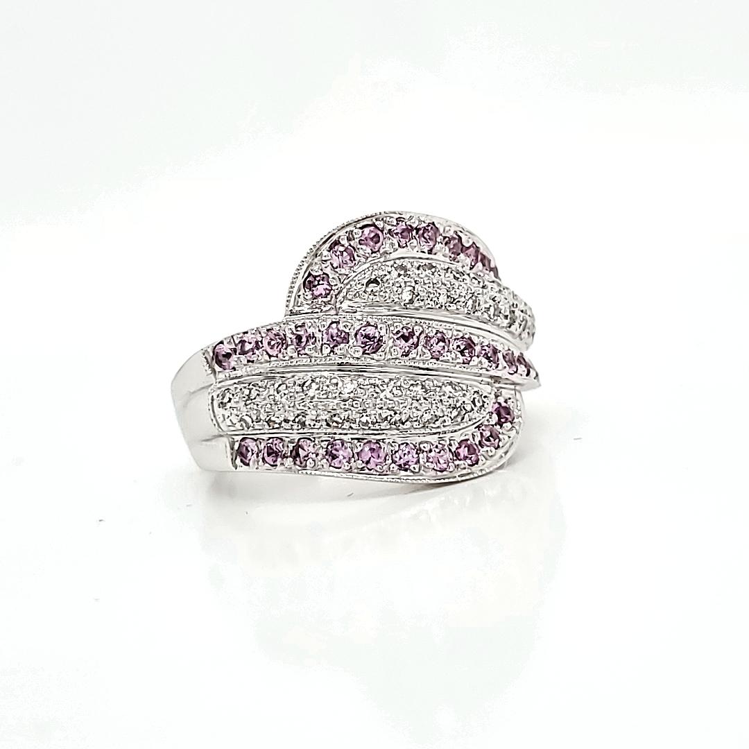 18k White Gold Pink Sapphire Cts 0.67 and Diamond Cts 0.27 Engagement Ring In New Condition For Sale In Hong Kong, HK