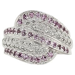 18k White Gold Pink Sapphire Cts 0.67 and Diamond Cts 0.27 Engagement Ring