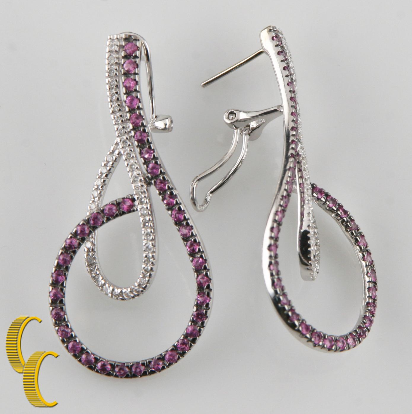 18 Karat White Gold Pink Sapphire and Diamond Ring, Earring, and Pendant Set In Good Condition In Sherman Oaks, CA