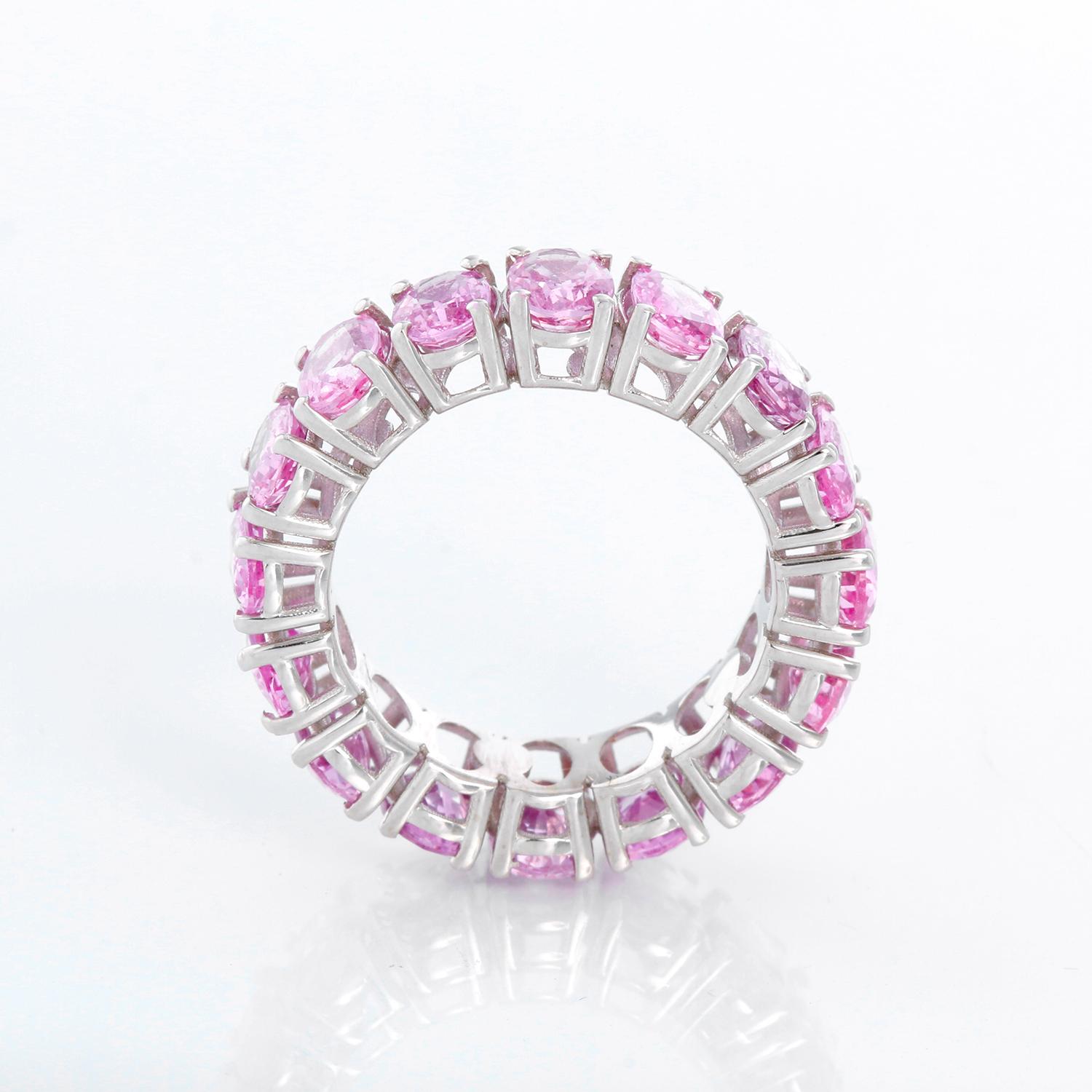 18K White Gold Pink Sapphire Eternity Band In New Condition For Sale In Dallas, TX