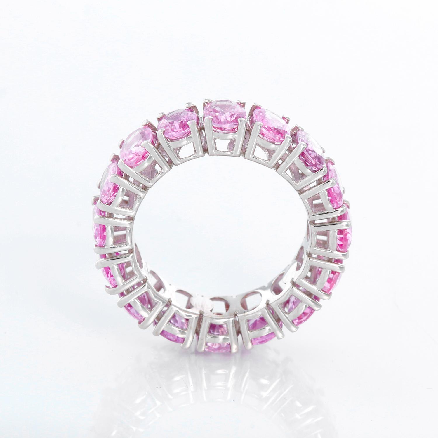 18K White Gold Pink Sapphire Eternity Band In New Condition In Dallas, TX