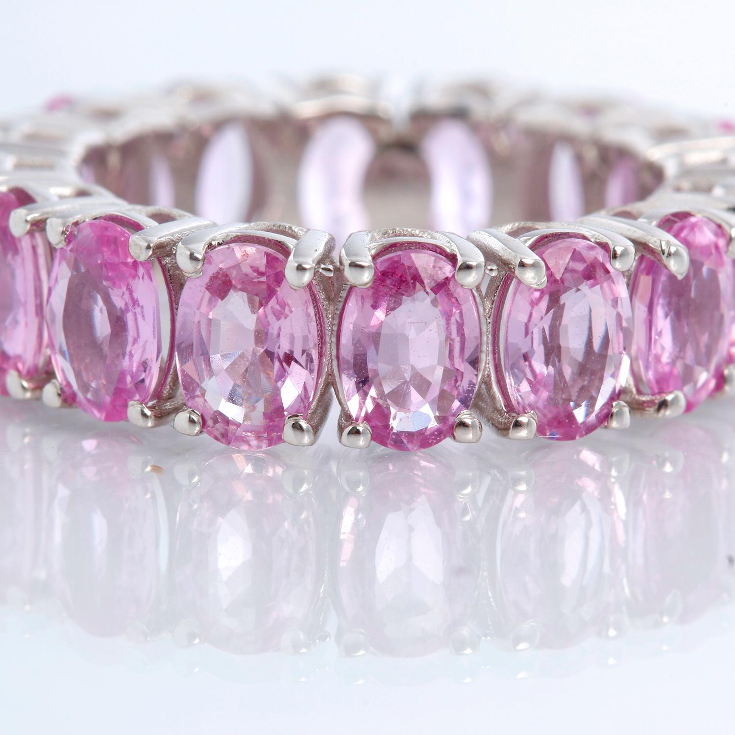 18K White Gold Pink Sapphire Eternity Band In New Condition In Dallas, TX