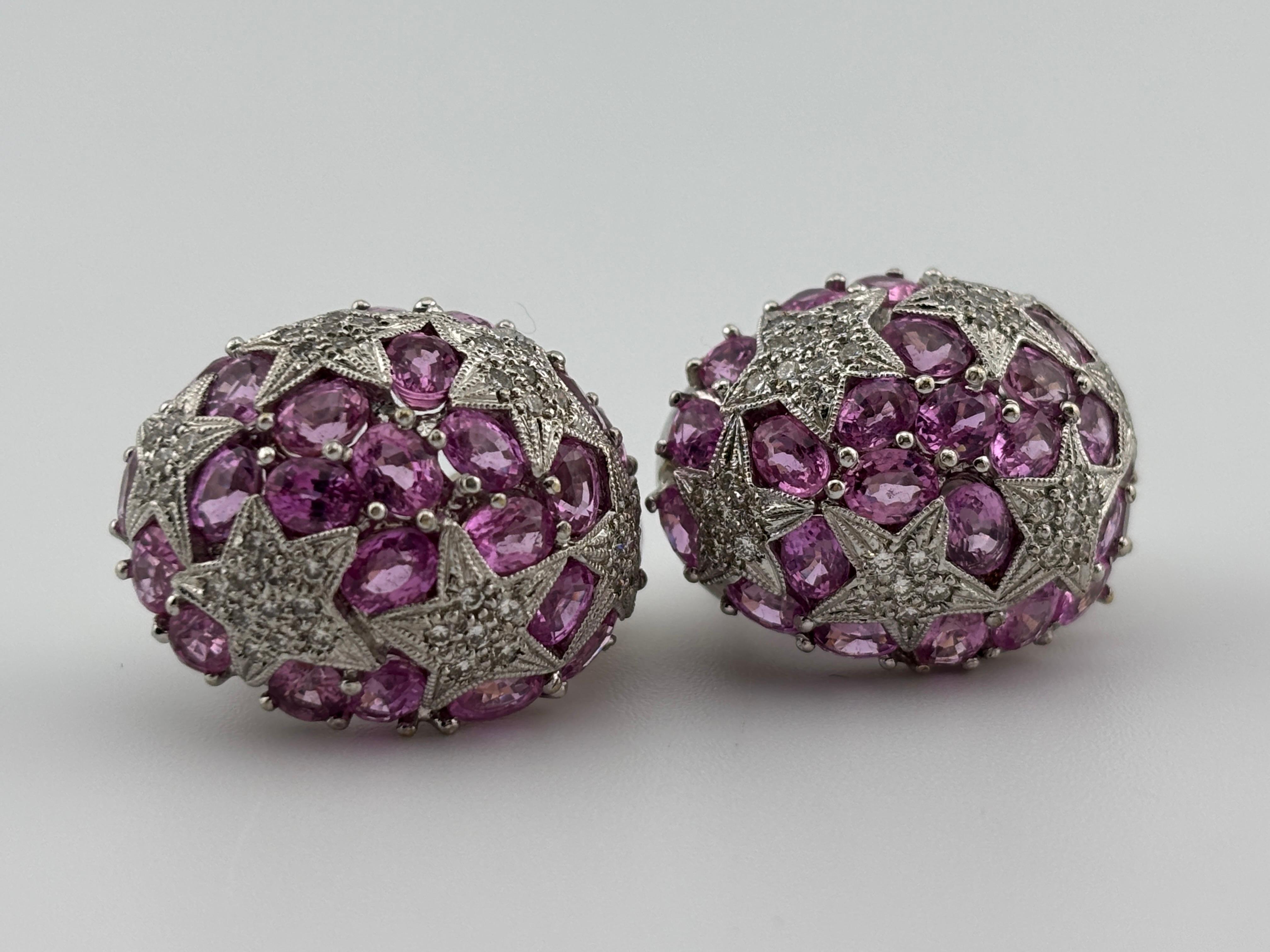 Orecchini con zaffiro rosa e diamanti naturali in oro bianco 18k in vendita 5