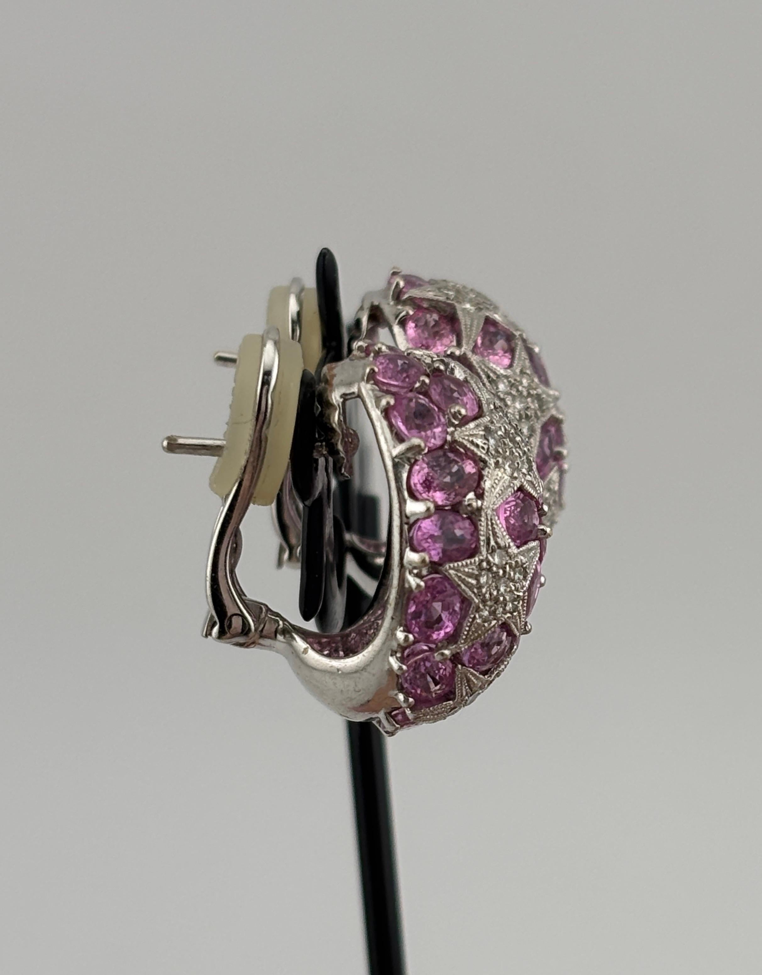Orecchini con zaffiro rosa e diamanti naturali in oro bianco 18k in vendita 6