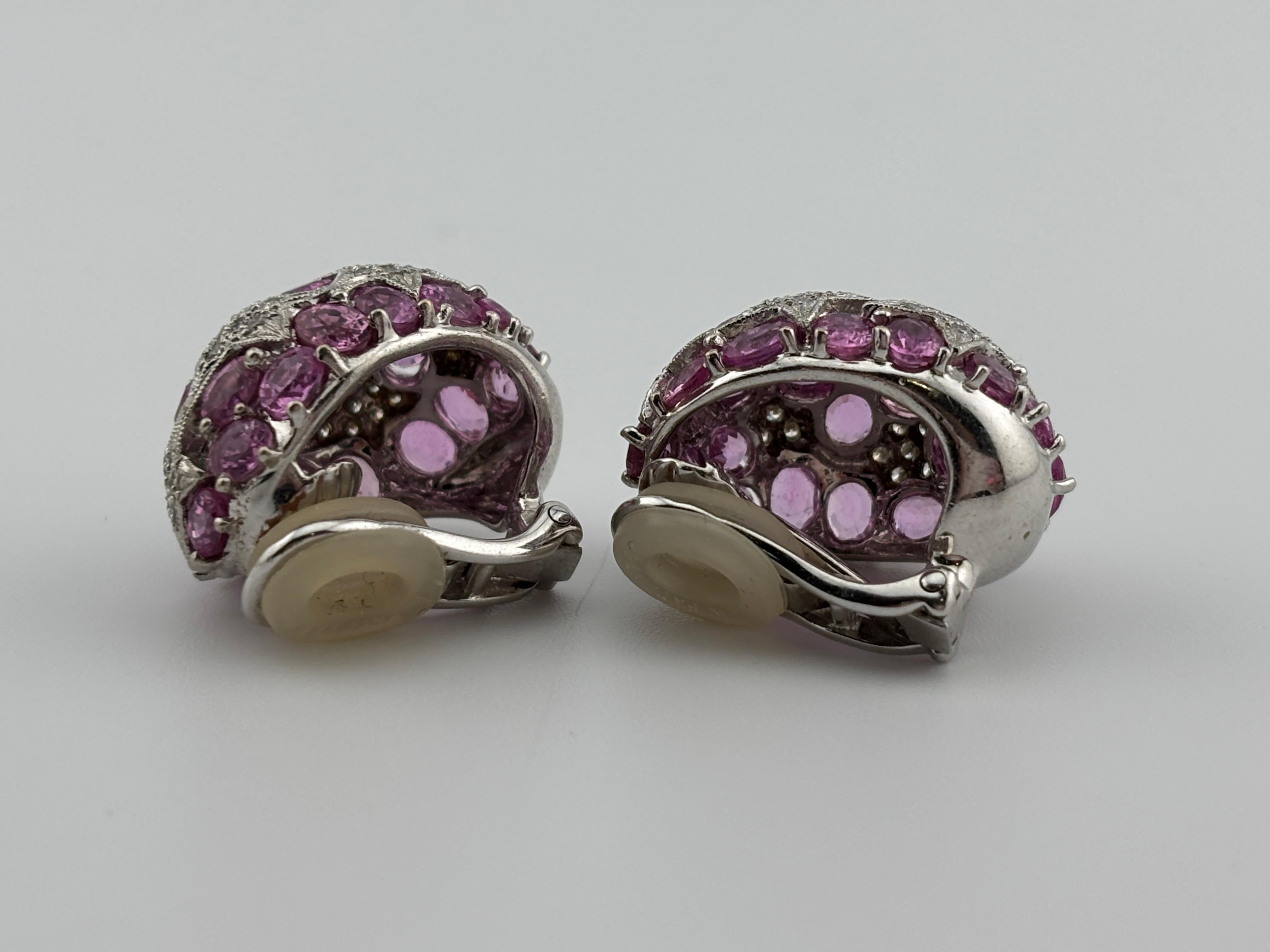 Orecchini con zaffiro rosa e diamanti naturali in oro bianco 18k in vendita 1