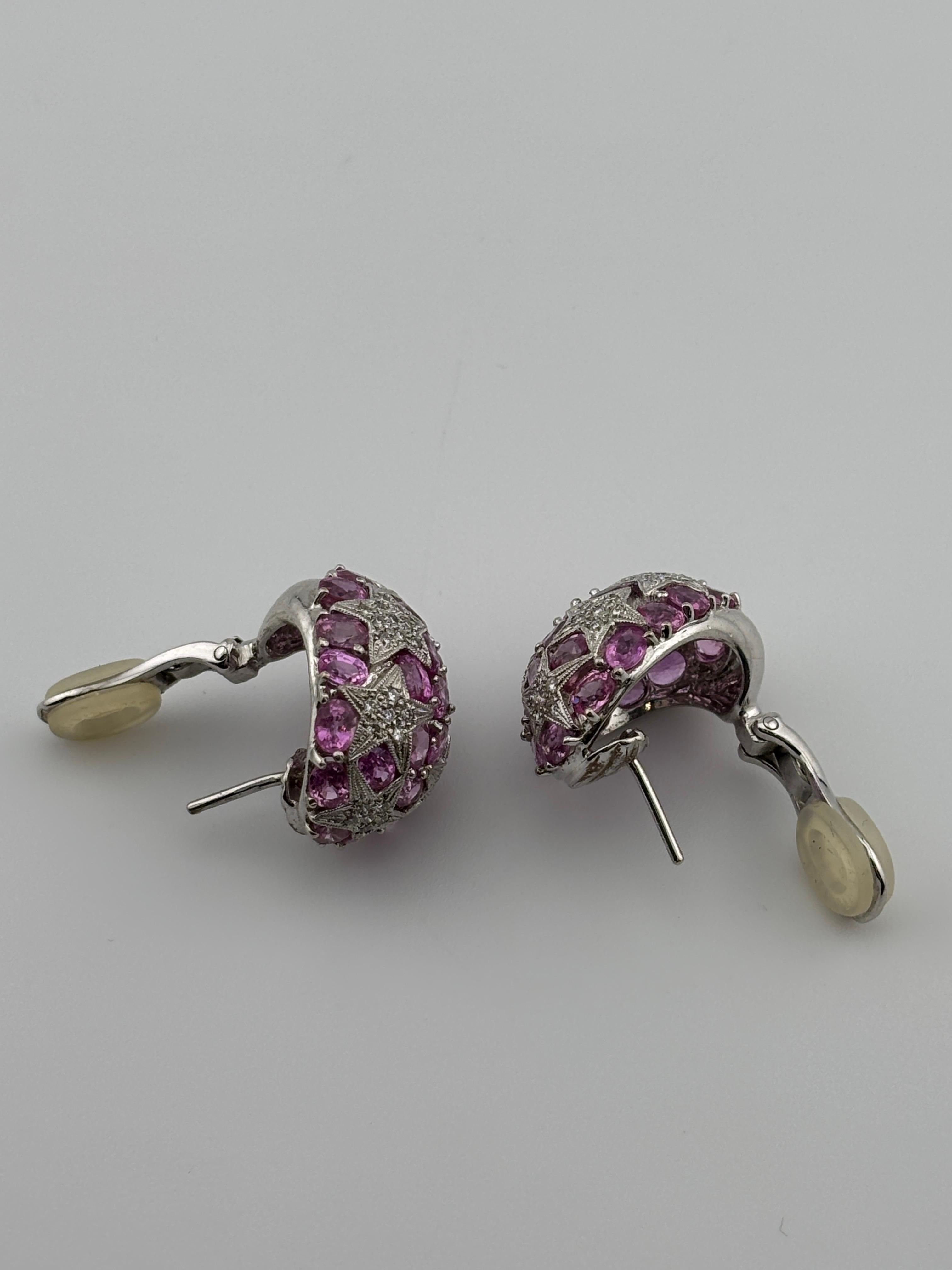 Orecchini con zaffiro rosa e diamanti naturali in oro bianco 18k in vendita 2