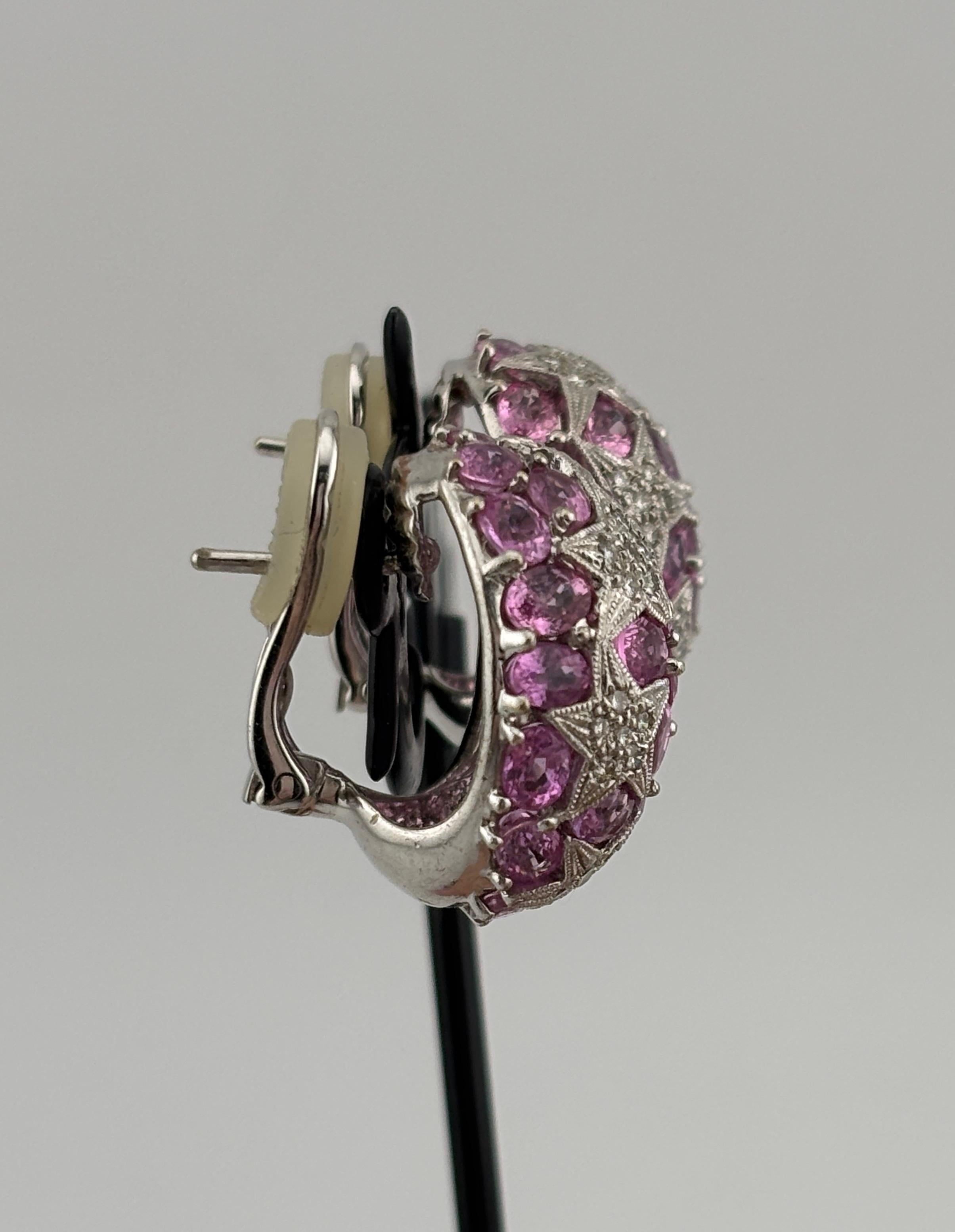 Orecchini con zaffiro rosa e diamanti naturali in oro bianco 18k in vendita 3
